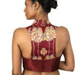 Maroon Raw Silk Multicolor Halter Neck Blouse - image 4