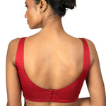 Red Wide U Neckline Cotton Silk Sleeveless Blouse - image 3