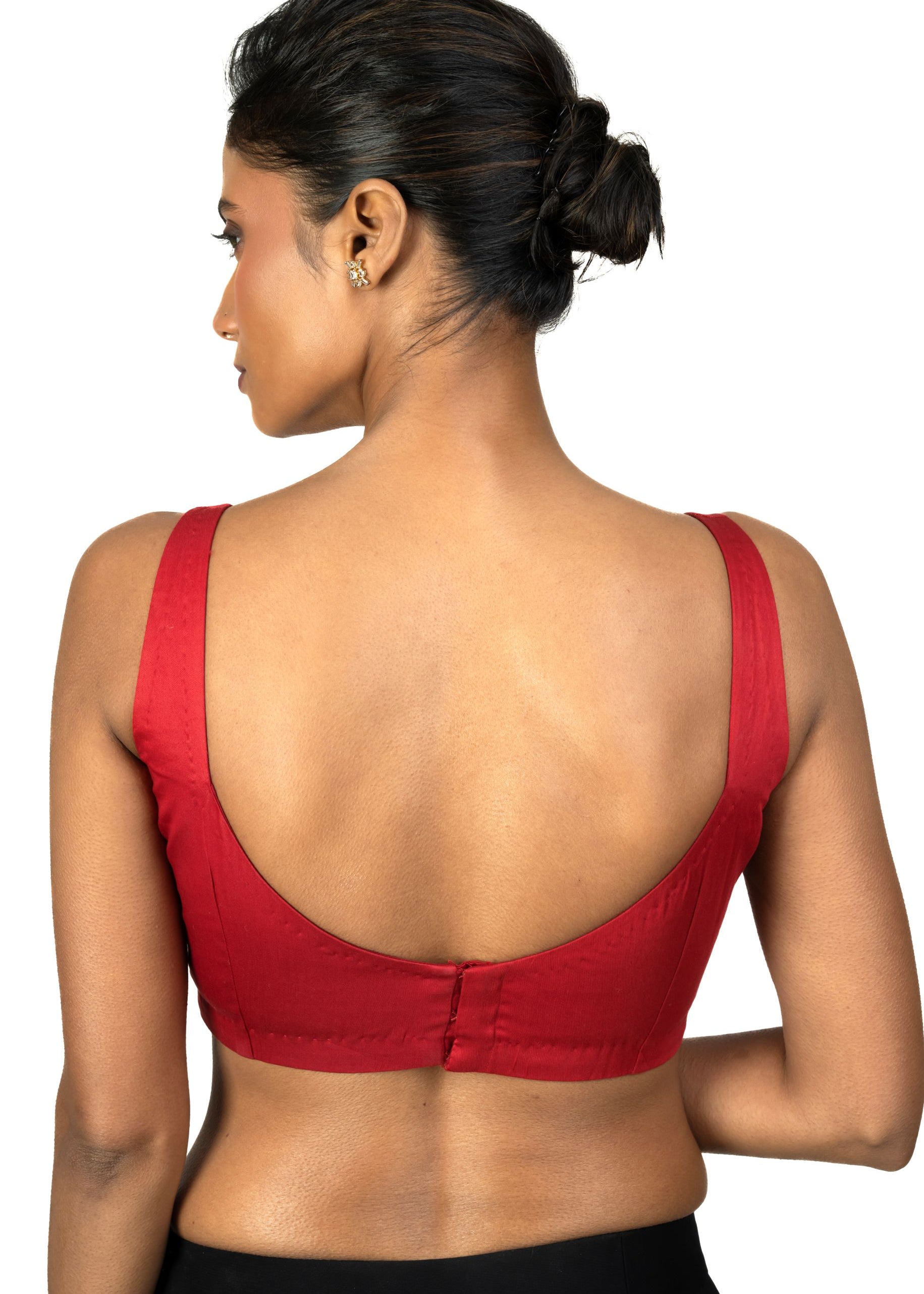Red Wide U Neckline Cotton Silk Sleeveless Blouse - image 3