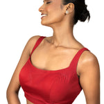 Red Wide U Neckline Cotton Silk Sleeveless Blouse - image 2