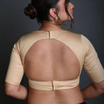 Cream Half Sleeve Blouse in Cotton with Deep V Neckline - Anvi Couture