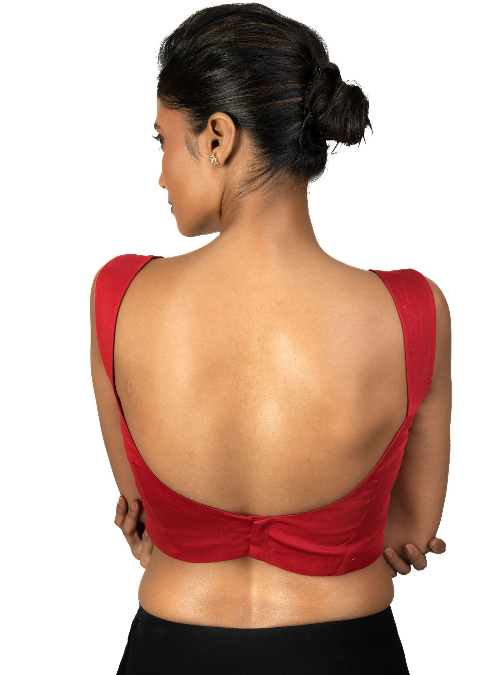 Red Sleeveless Cotton Silk Blouse with Sweetheart Neckline - image 5
