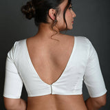 White V Neck Cotton Blouse with Half Sleeves - Anvi Couture