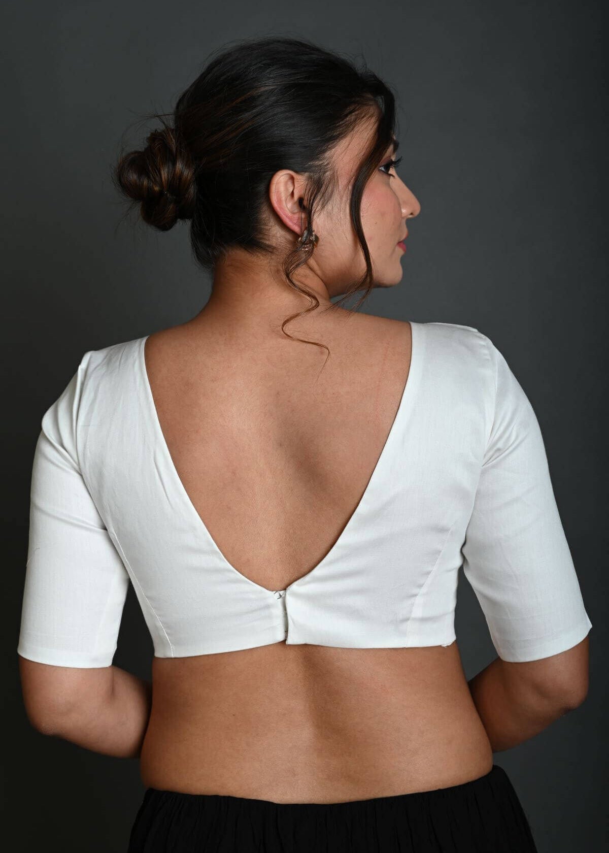 White V Neck Cotton Blouse with Half Sleeves - Anvi Couture