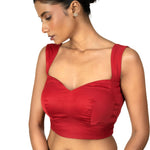 Red Sleeveless Cotton Silk Blouse with Sweetheart Neckline - image 3