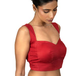 Red Sleeveless Cotton Silk Blouse with Sweetheart Neckline - image 4