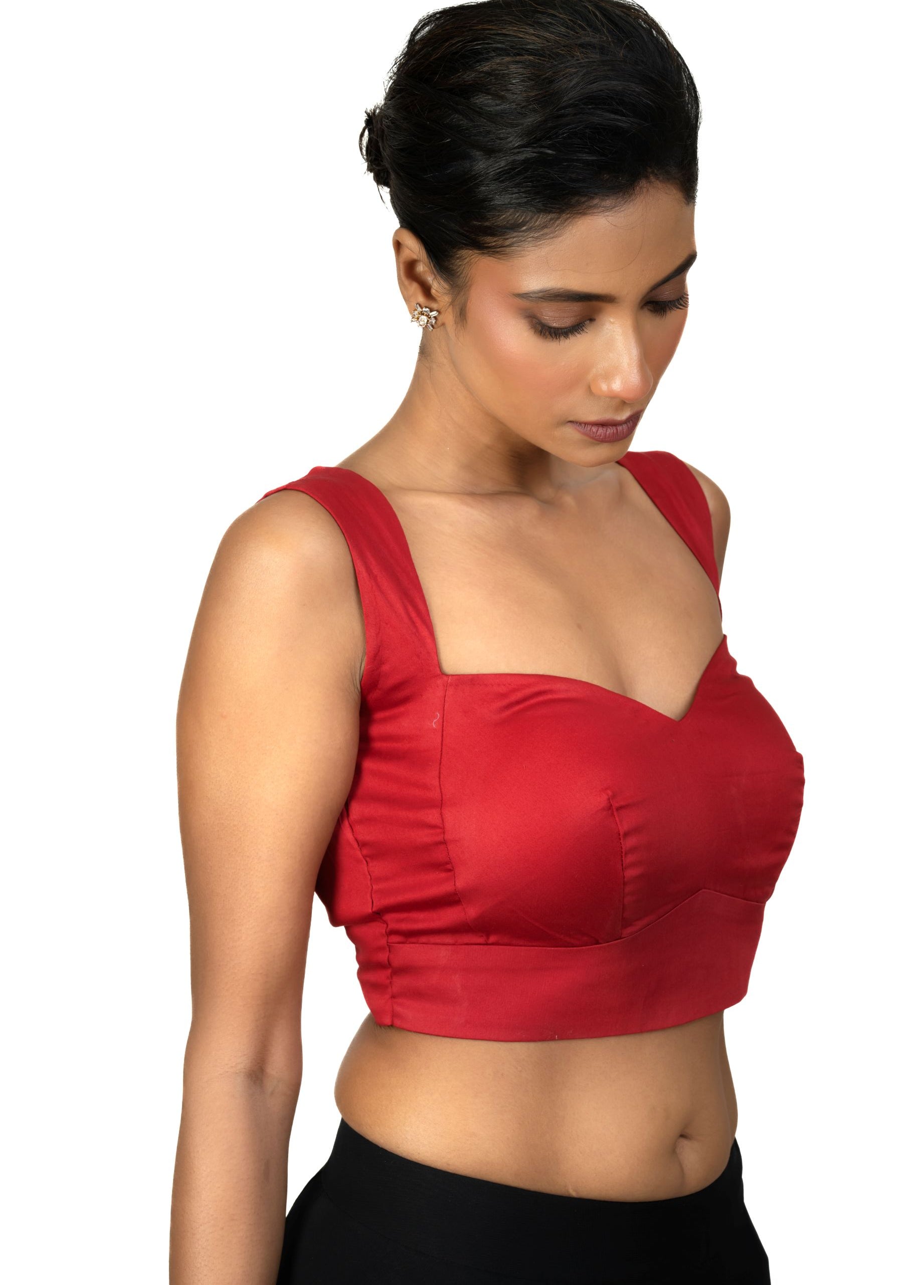 Red Sleeveless Cotton Silk Blouse with Sweetheart Neckline - image 4