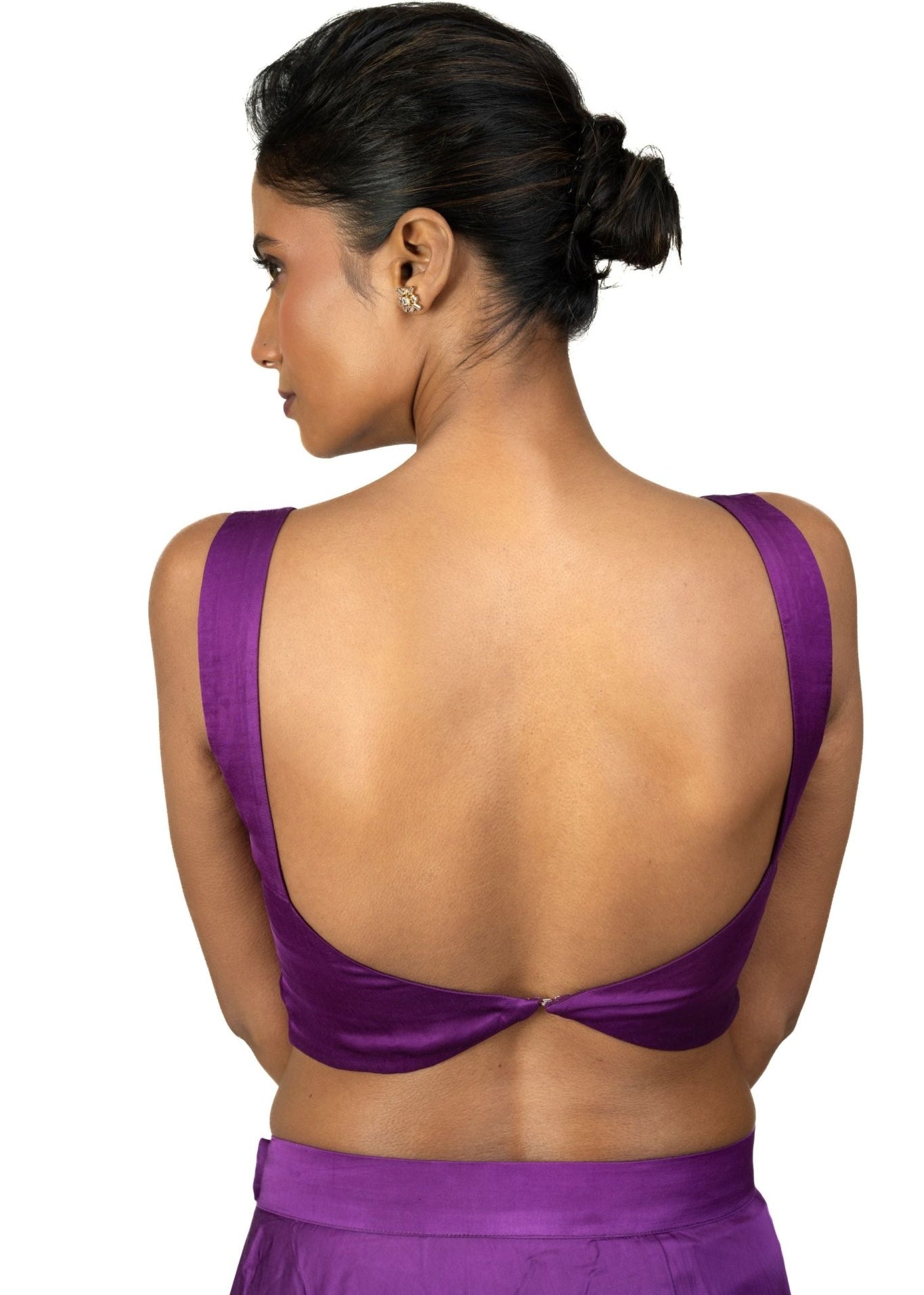 Purple Sleeveless Cotton Silk Blouse with Sweetheart Neckline - Anvi Couture