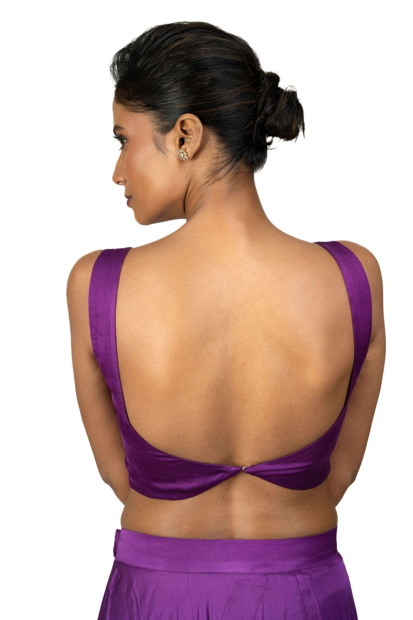 Purple Sleeveless Cotton Silk Blouse with Sweetheart Neckline - image 4