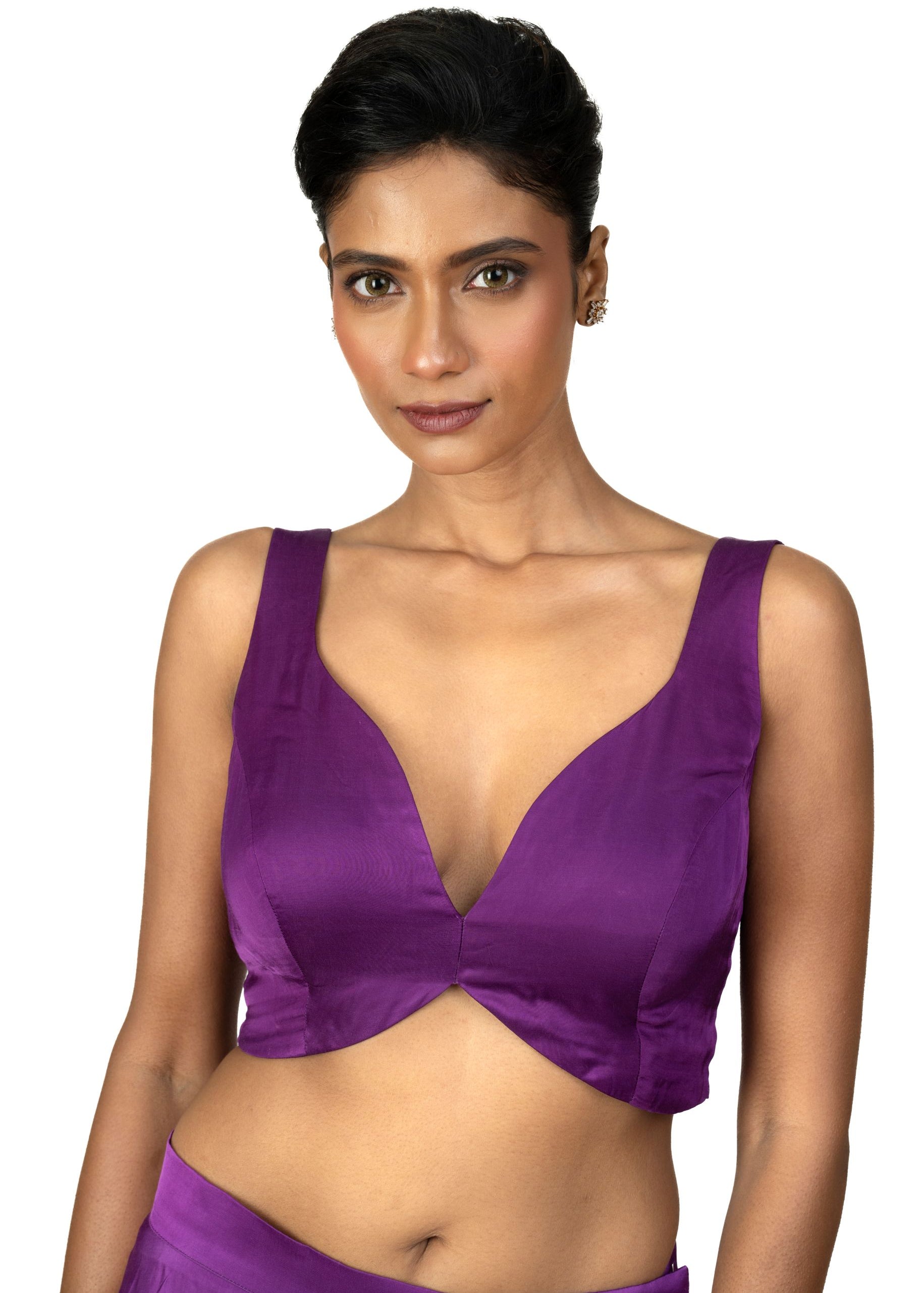 Purple Sleeveless Cotton Silk Blouse with Sweetheart Neckline - image 1