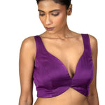 Purple Sleeveless Cotton Silk Blouse with Sweetheart Neckline - image 2