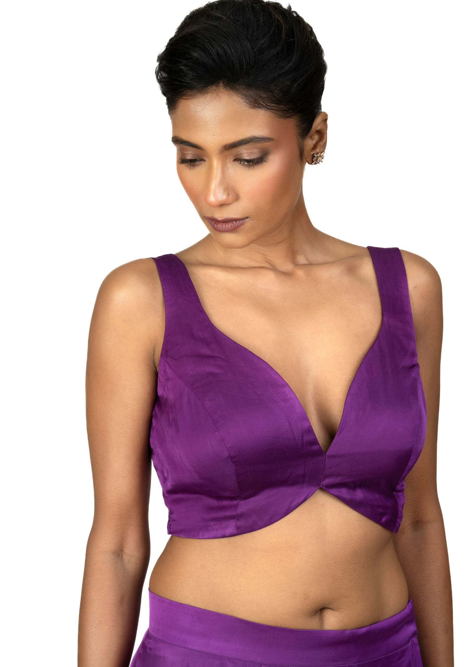 Purple Sleeveless Cotton Silk Blouse with Sweetheart Neckline - image 2