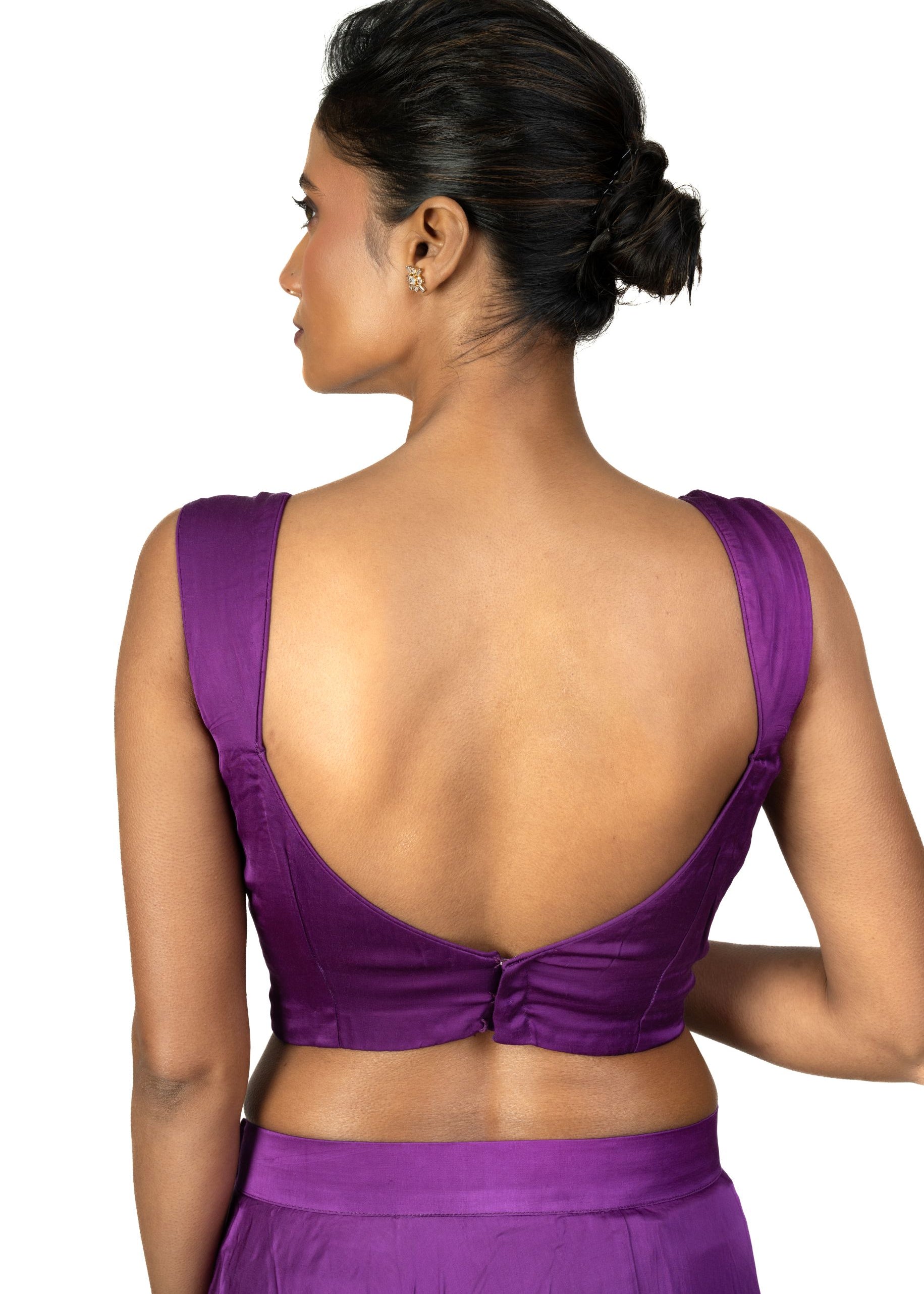 Purple Sleeveless Cotton Silk Blouse with Sweetheart Neckline - image 4