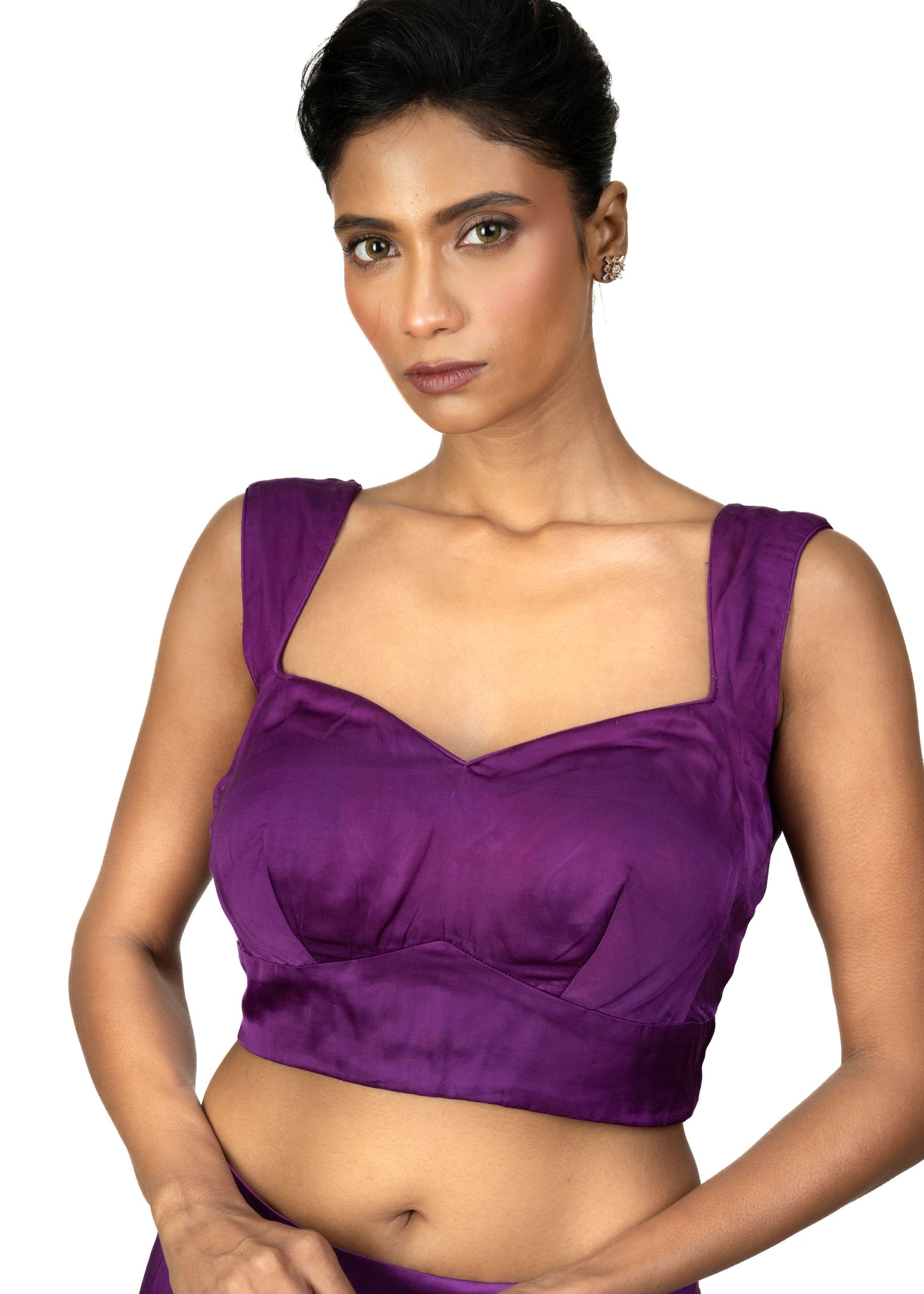 Purple Sleeveless Cotton Silk Blouse with Sweetheart Neckline - image 1