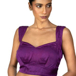 Purple Sleeveless Cotton Silk Blouse with Sweetheart Neckline - image 2