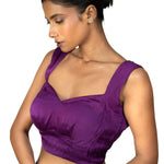 Purple Sleeveless Cotton Silk Blouse with Sweetheart Neckline - image 3