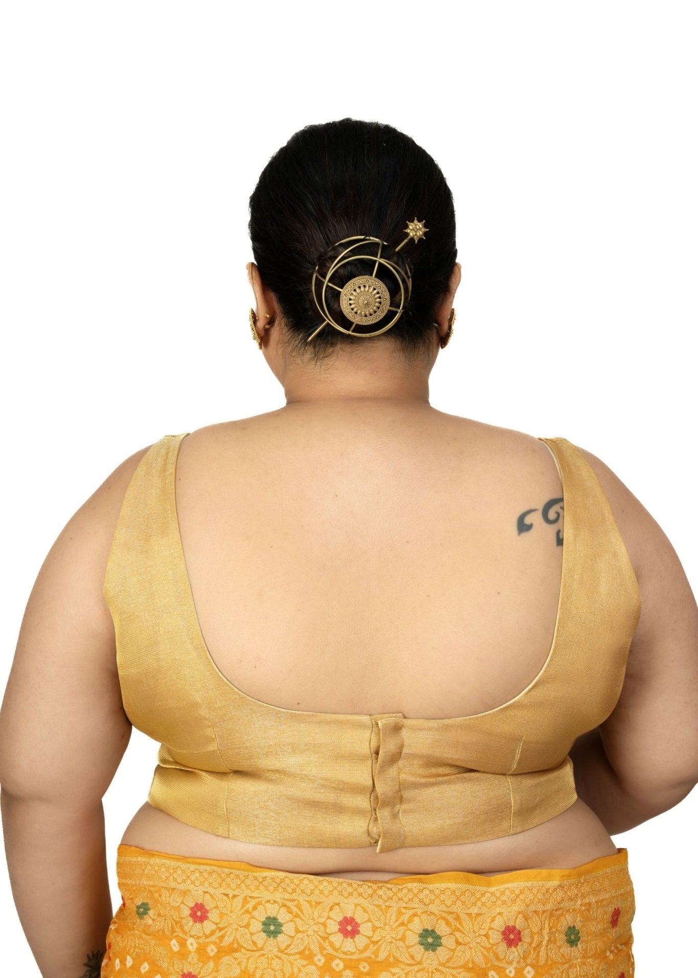 Golden Tissue Plus Size Sleeveless Blouse - Anvi Couture