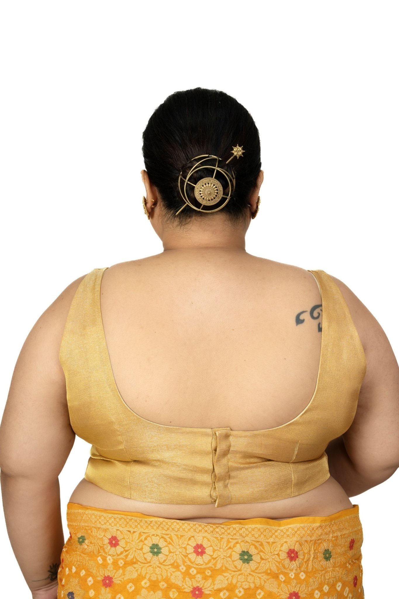 Golden Tissue Plus Size Sleeveless Blouse - Anvi Couture