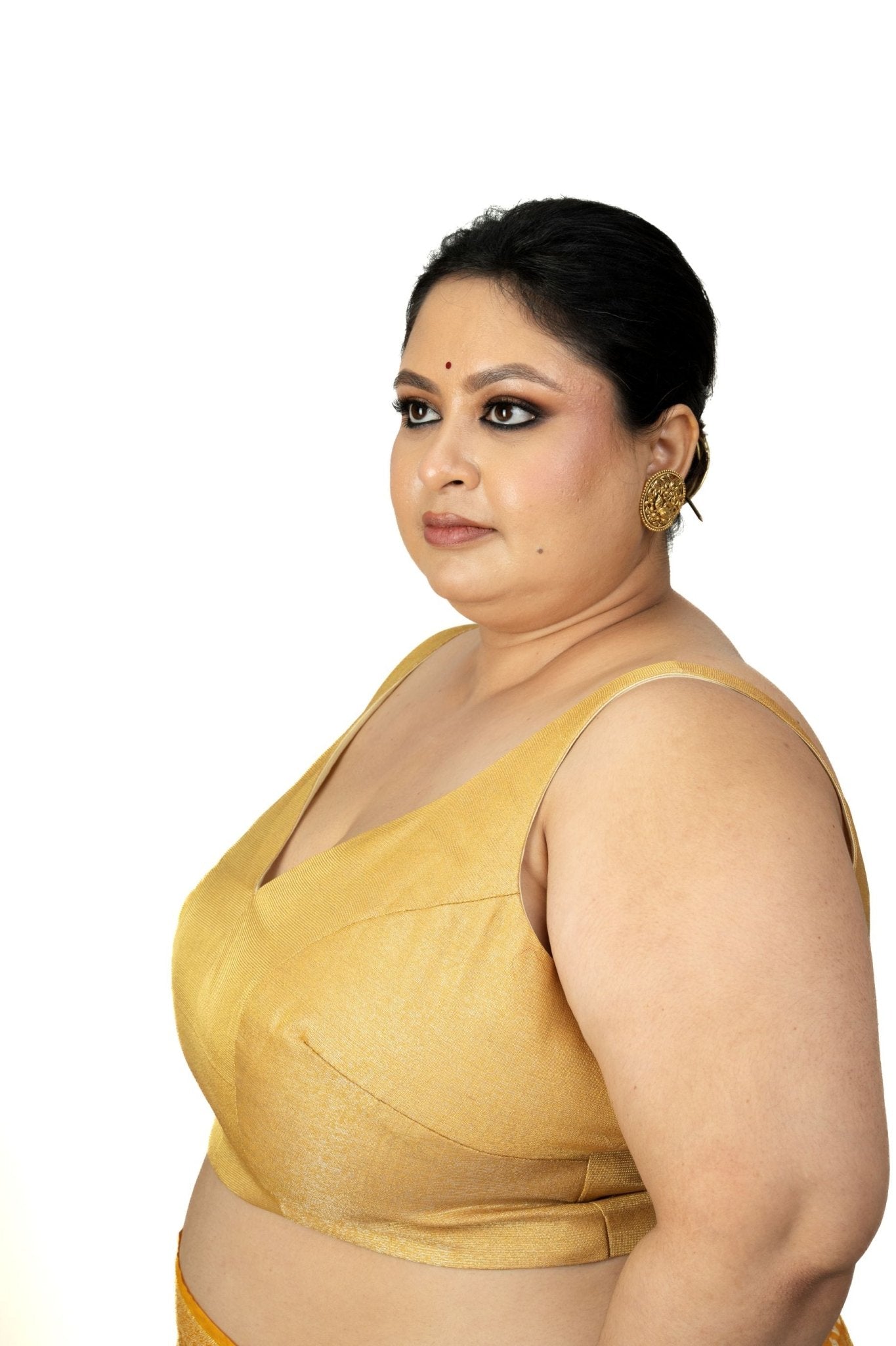 Golden Tissue Plus Size Sleeveless Blouse - Anvi Couture