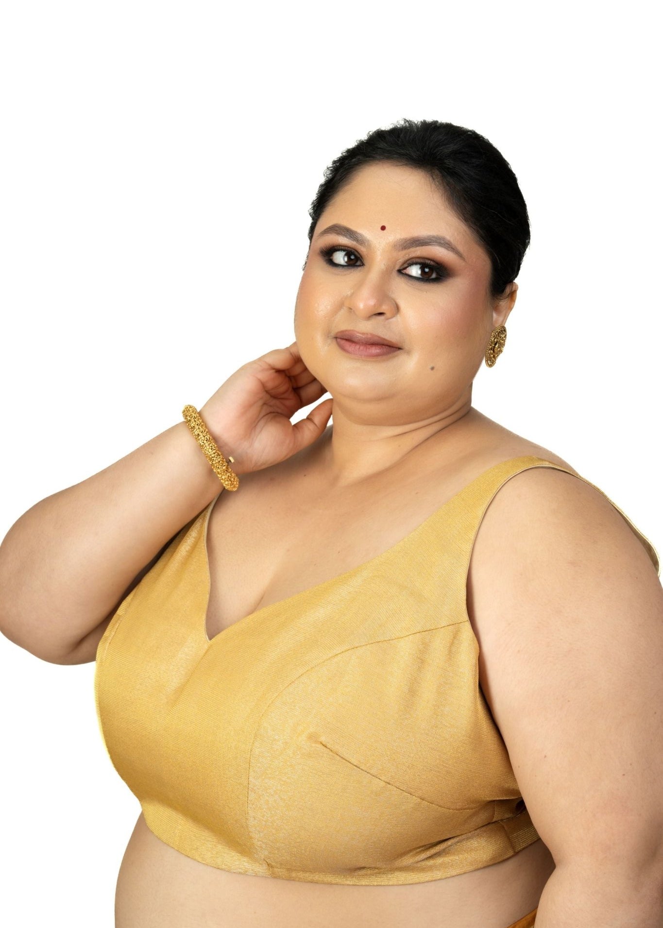 Golden Tissue Plus Size Sleeveless Blouse - Anvi Couture