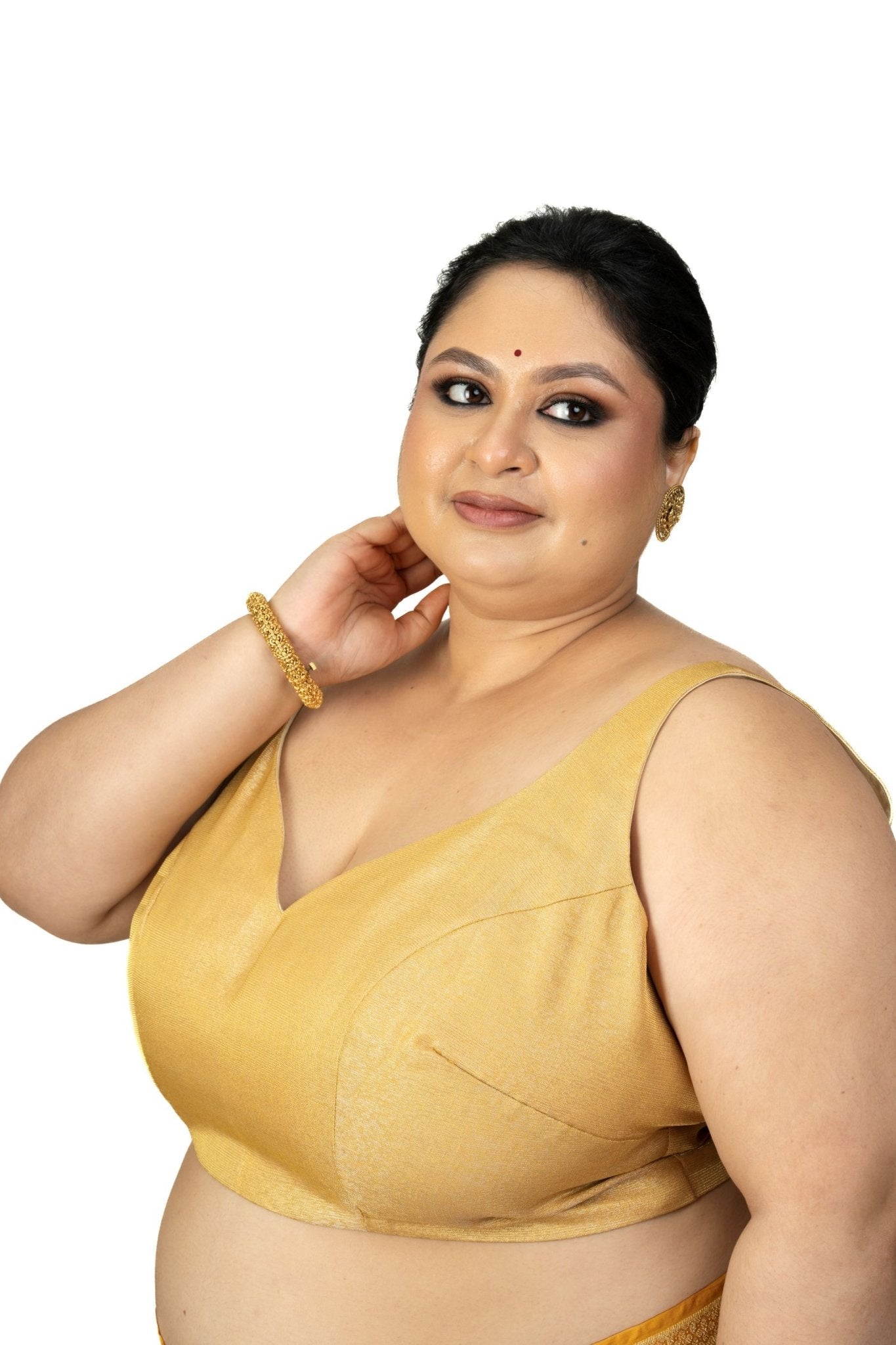 Golden Tissue Plus Size Sleeveless Blouse - Anvi Couture