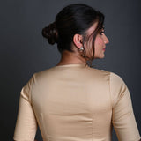 Cream Half Sleeve Blouse in Cotton with Round Neckline - Anvi Couture