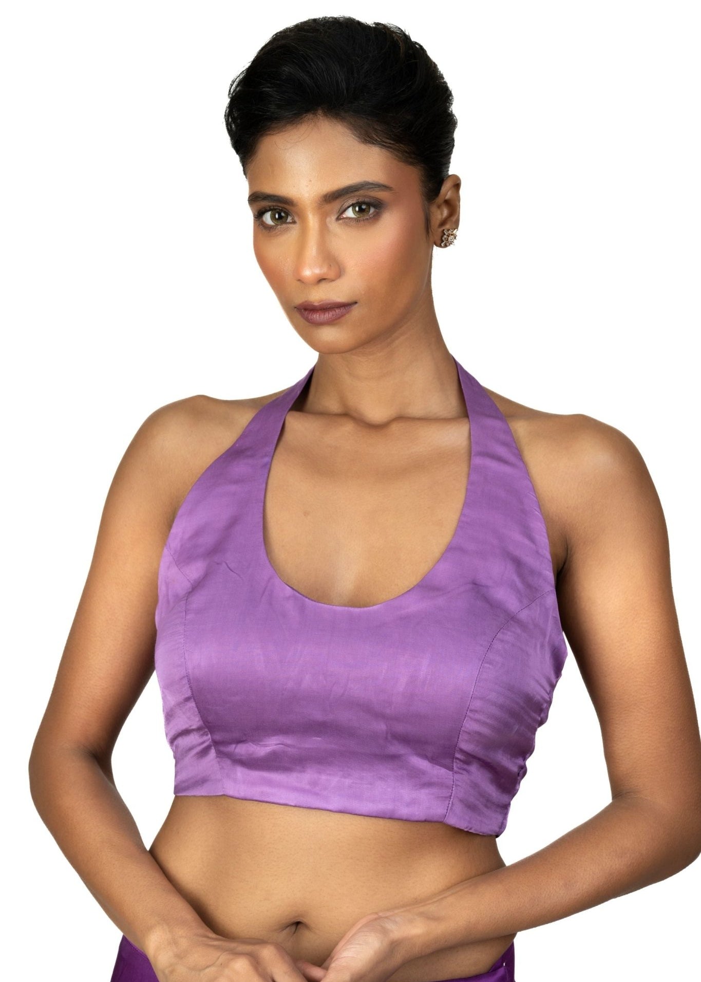 Lilac Purple Blouse with Halter Neckline - Anvi Couture