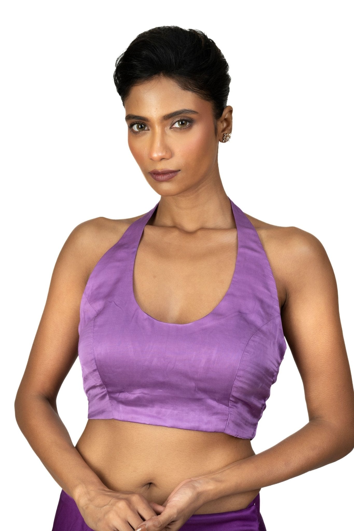 Lilac Purple Blouse with Halter Neckline - Anvi Couture