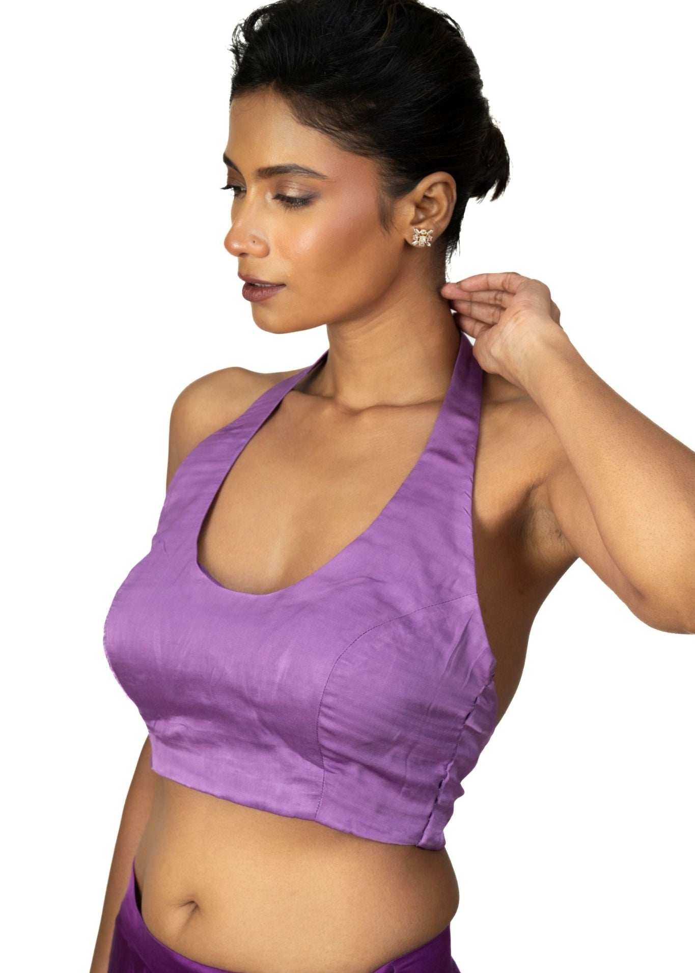 Lilac Purple Blouse with Halter Neckline - Anvi Couture