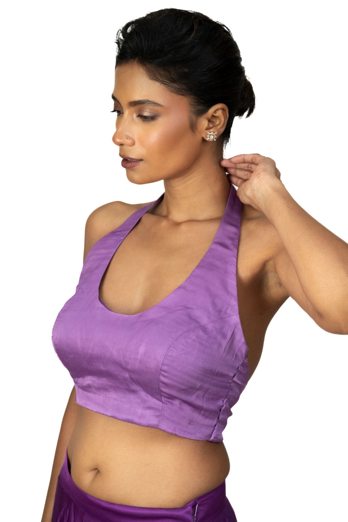 Lilac Purple Blouse with Halter Neckline - Anvi Couture