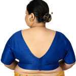 Blue Raw Silk Plus Size V Neckline Blouse with Elbow Sleeves - image 4
