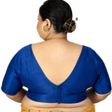 Blue Raw Silk Plus Size V Neckline Blouse with Elbow Sleeves - image 4