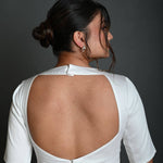 White Half Sleeve Blouse in Cotton with Square Neckline and Strappy Back Hook Closure - Anvi Couture