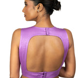 Lilac Purple V Neckline Blouse with Crepe Silk - Anvi Couture