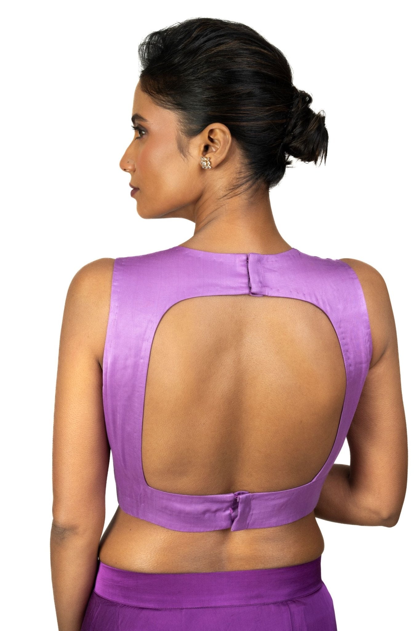 Lilac Purple V Neckline Blouse with Crepe Silk - Anvi Couture