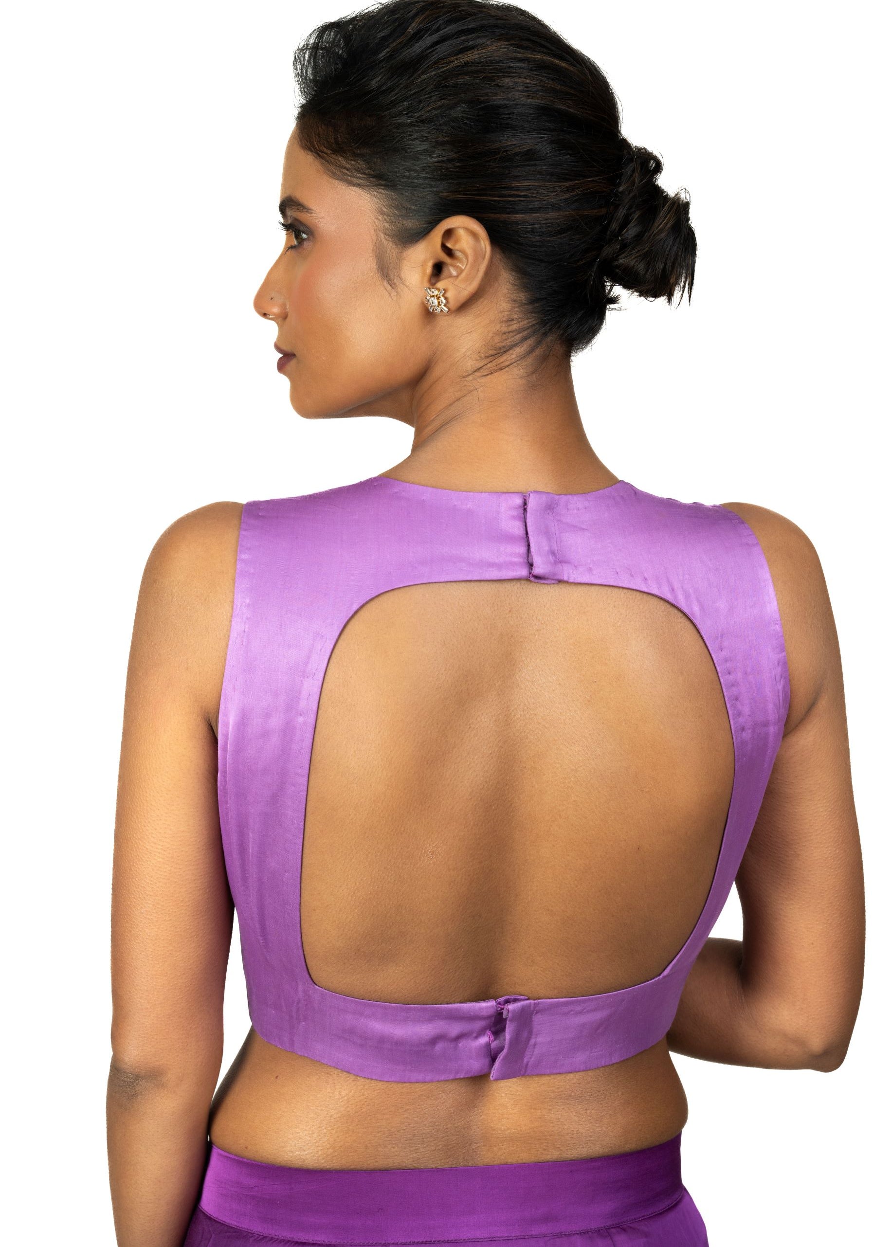 Lilac Purple V Neckline Blouse with Crepe Silk - image 4
