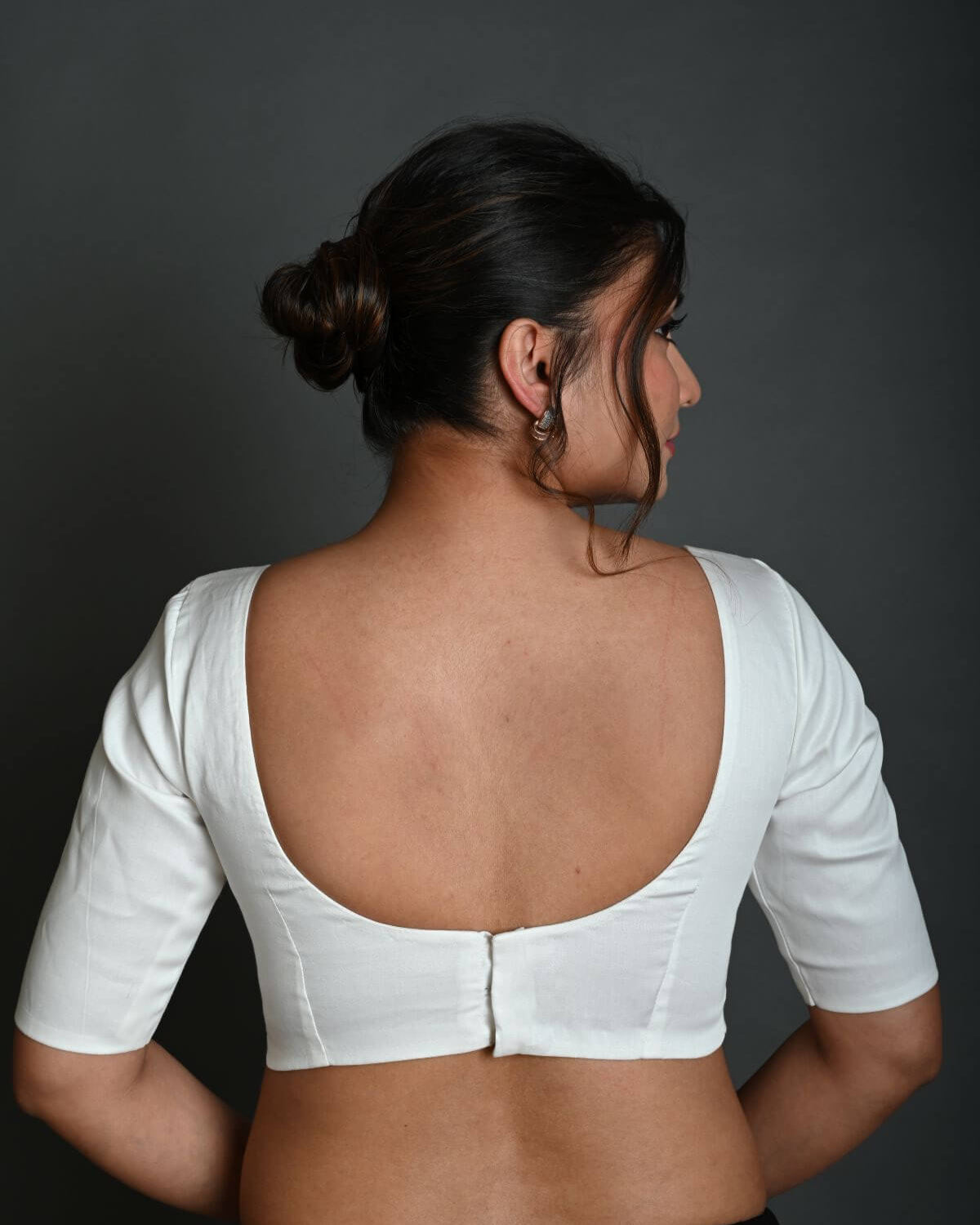 White Blouse in Cotton with Half Sleeves - Anvi Couture