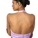 Light Purple Halter Neck Saree Blouse in Crepe Silk - Anvi Couture