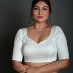 White Blouse in Cotton with Half Sleeves - Anvi Couture