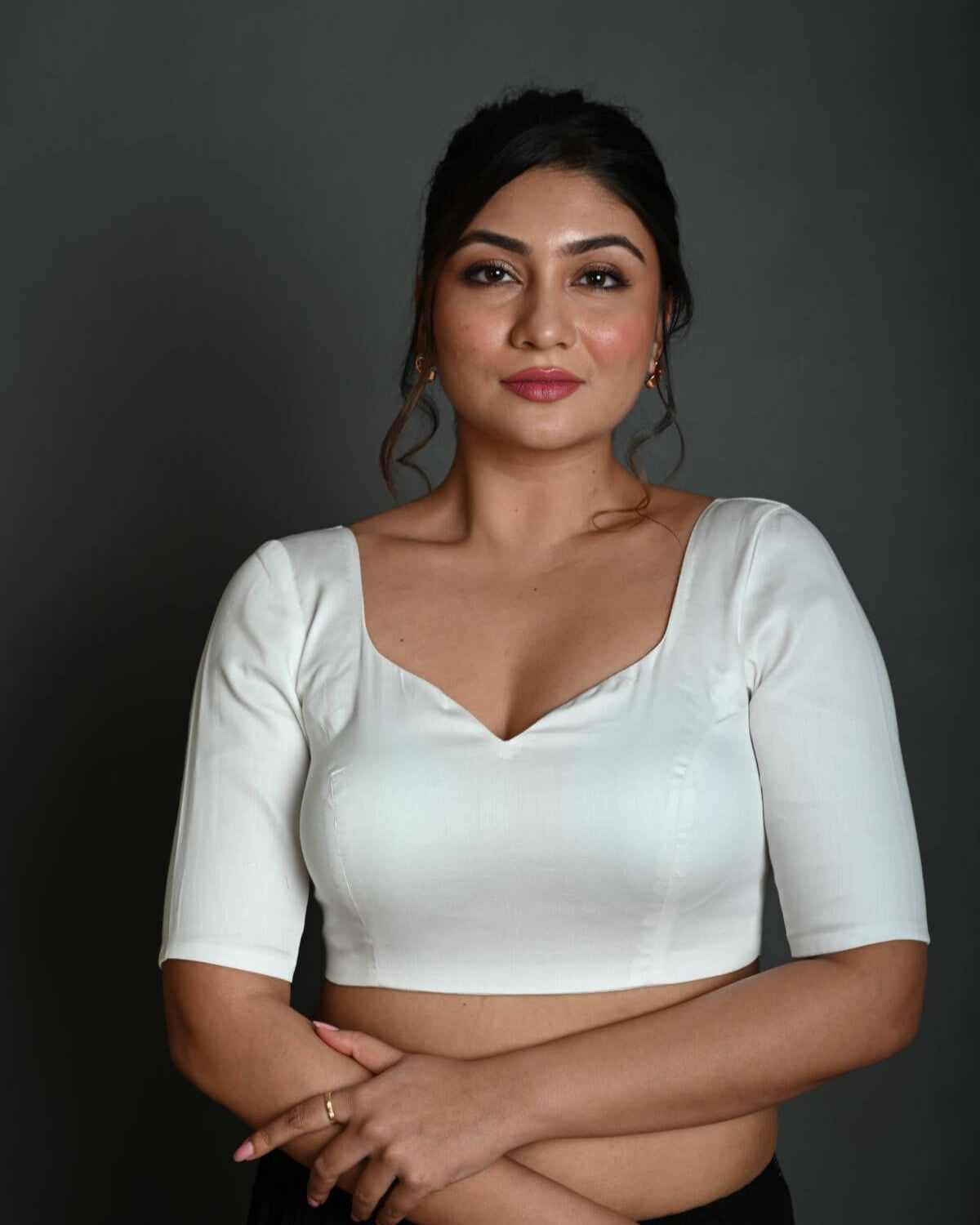 White Blouse in Cotton with Half Sleeves - Anvi Couture