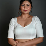 White Blouse in Cotton with Half Sleeves - Anvi Couture