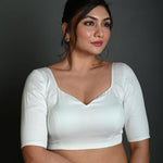 White Blouse in Cotton with Half Sleeves - Anvi Couture