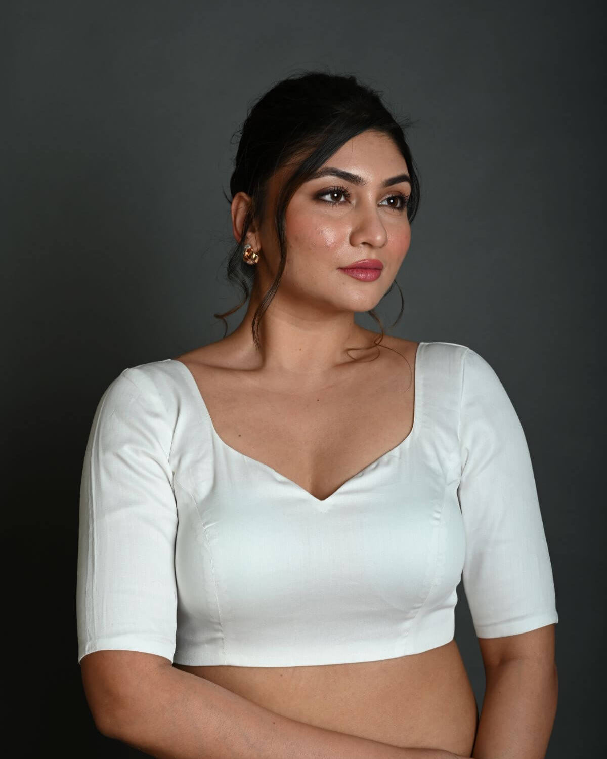 White Blouse in Cotton with Half Sleeves - Anvi Couture
