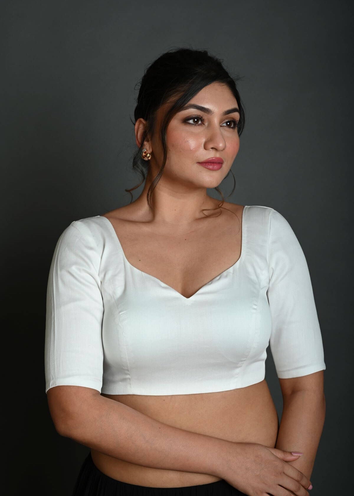 White Blouse in Cotton with Half Sleeves - Anvi Couture