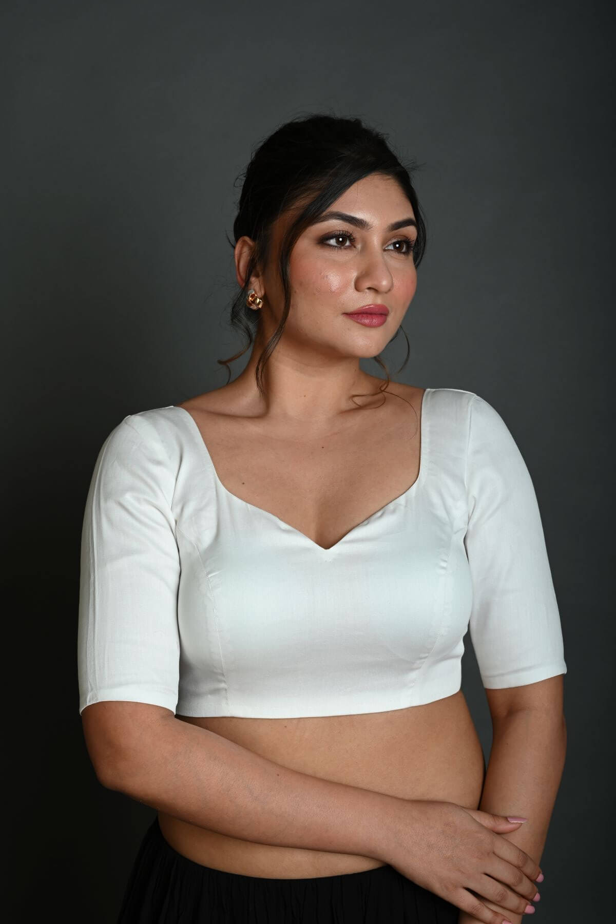 White Blouse in Cotton with Half Sleeves - Anvi Couture