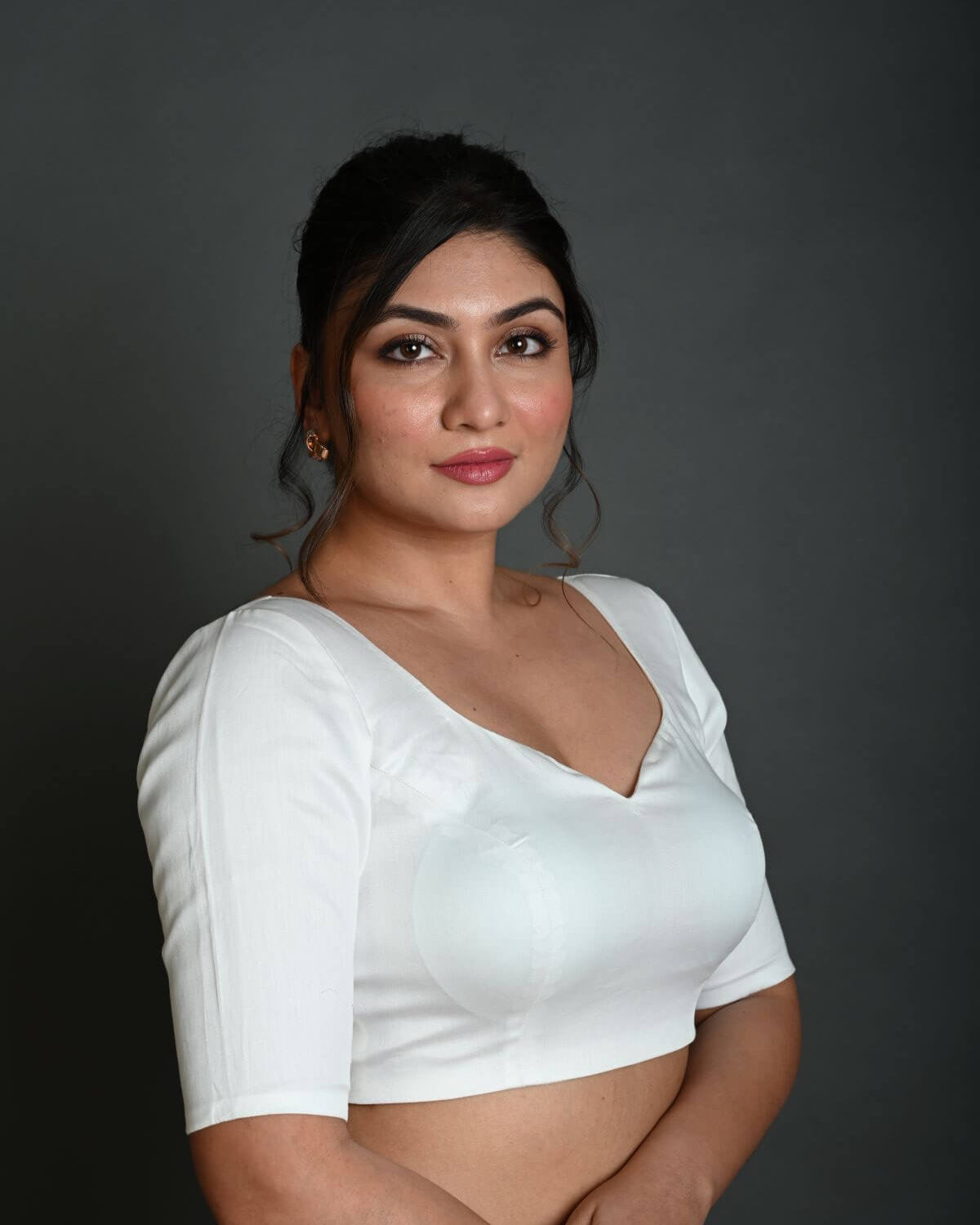 White Blouse in Cotton with Half Sleeves - Anvi Couture