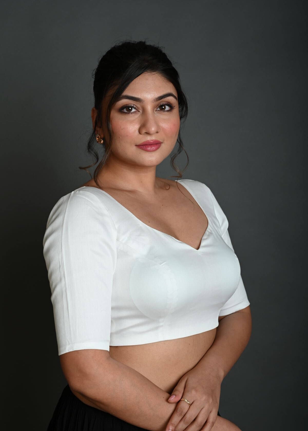 White Blouse in Cotton with Half Sleeves - Anvi Couture