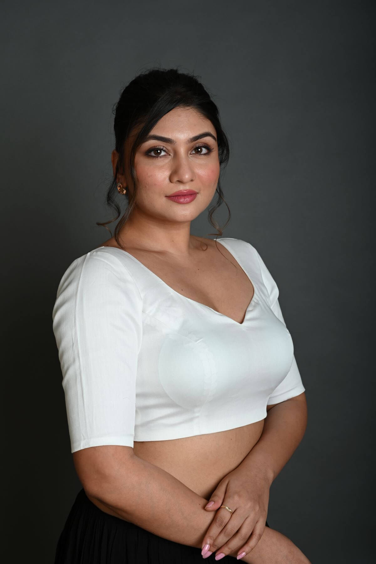 White Blouse in Cotton with Half Sleeves - Anvi Couture