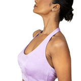 Light Purple Halter Neck Saree Blouse in Crepe Silk - Anvi Couture