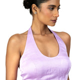 Light Purple Halter Neck Saree Blouse in Crepe Silk - Anvi Couture